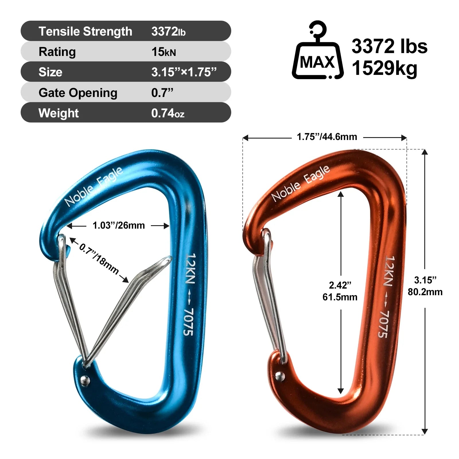 6-Piece 12kN Aluminum D-Ring Carabiner Set