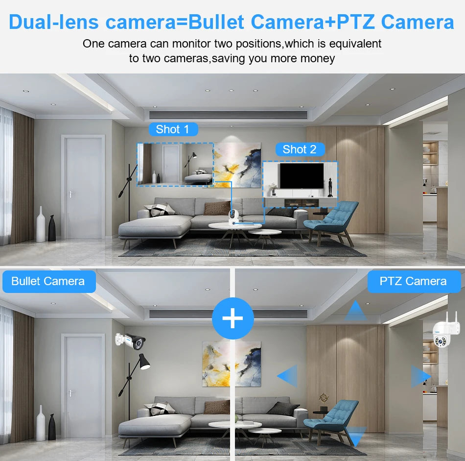 Caméra de sécurité WiFi à double objectif 6MP avec suivi automatique et audio