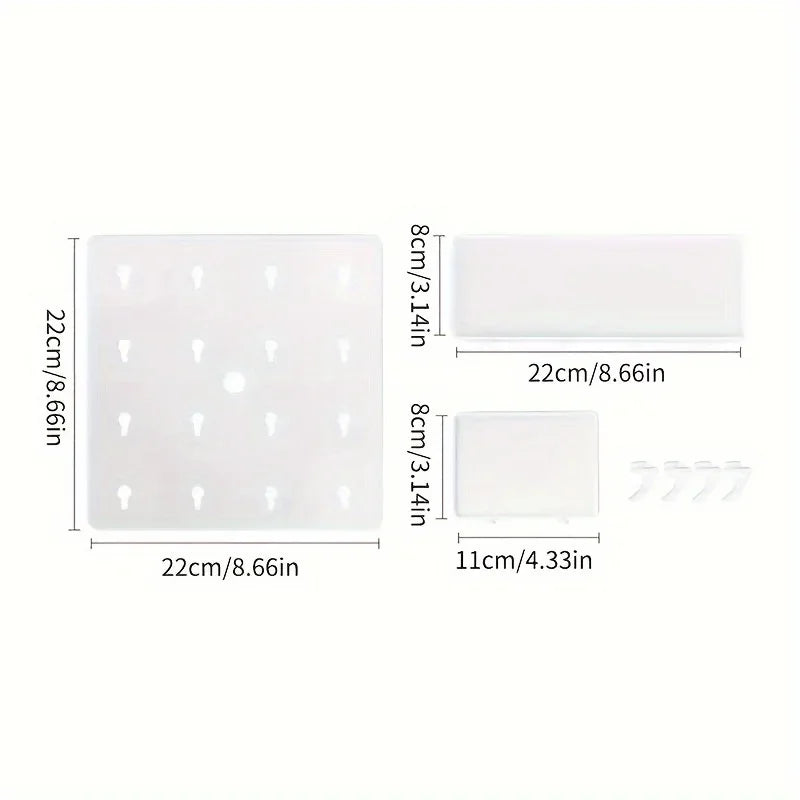 Wall-Mounted Pegboard with Shelf and Hooks, Two Tiers