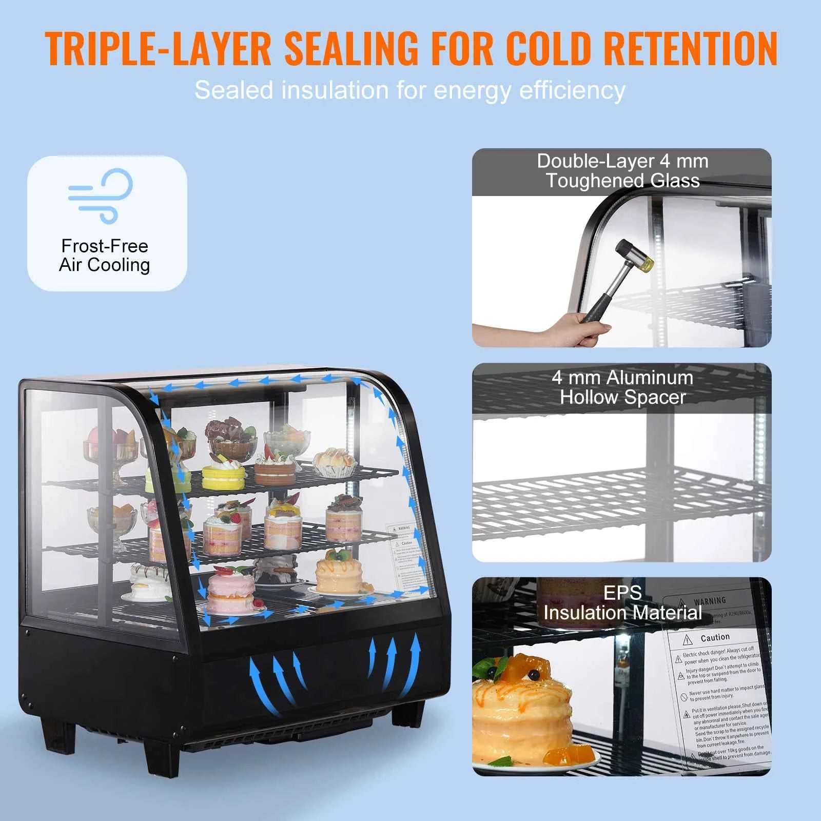 Countertop Refrigerated Display Case with LED Lighting and Turbo Cooling