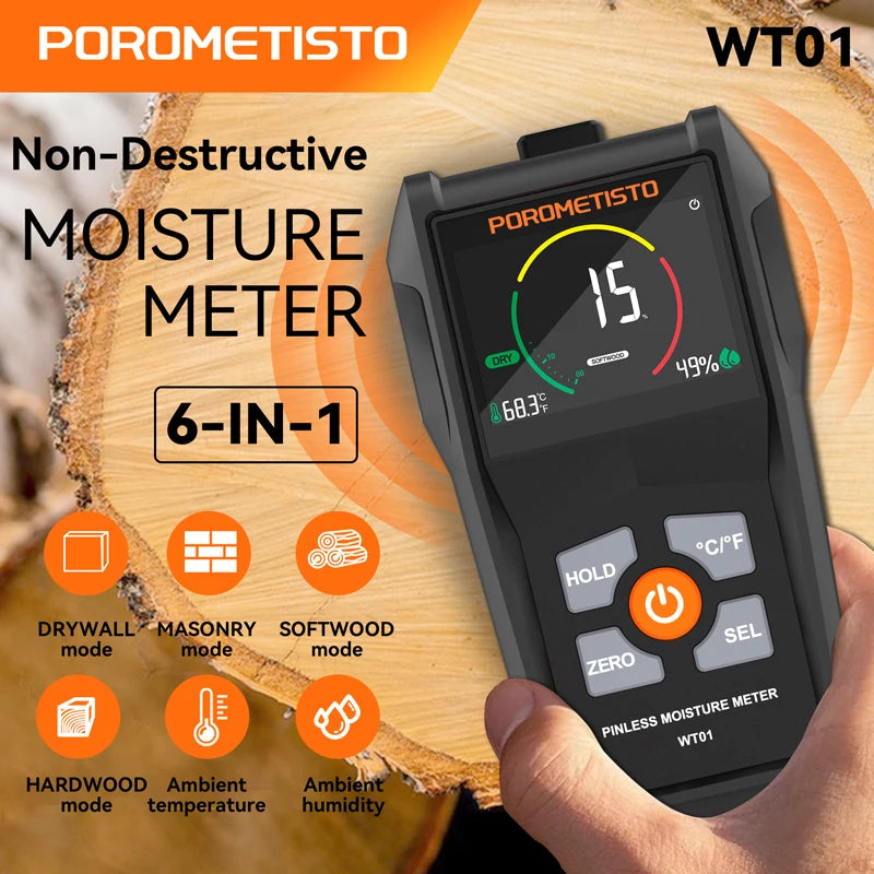 WT01 Pinless Moisture Meter with Room Readings