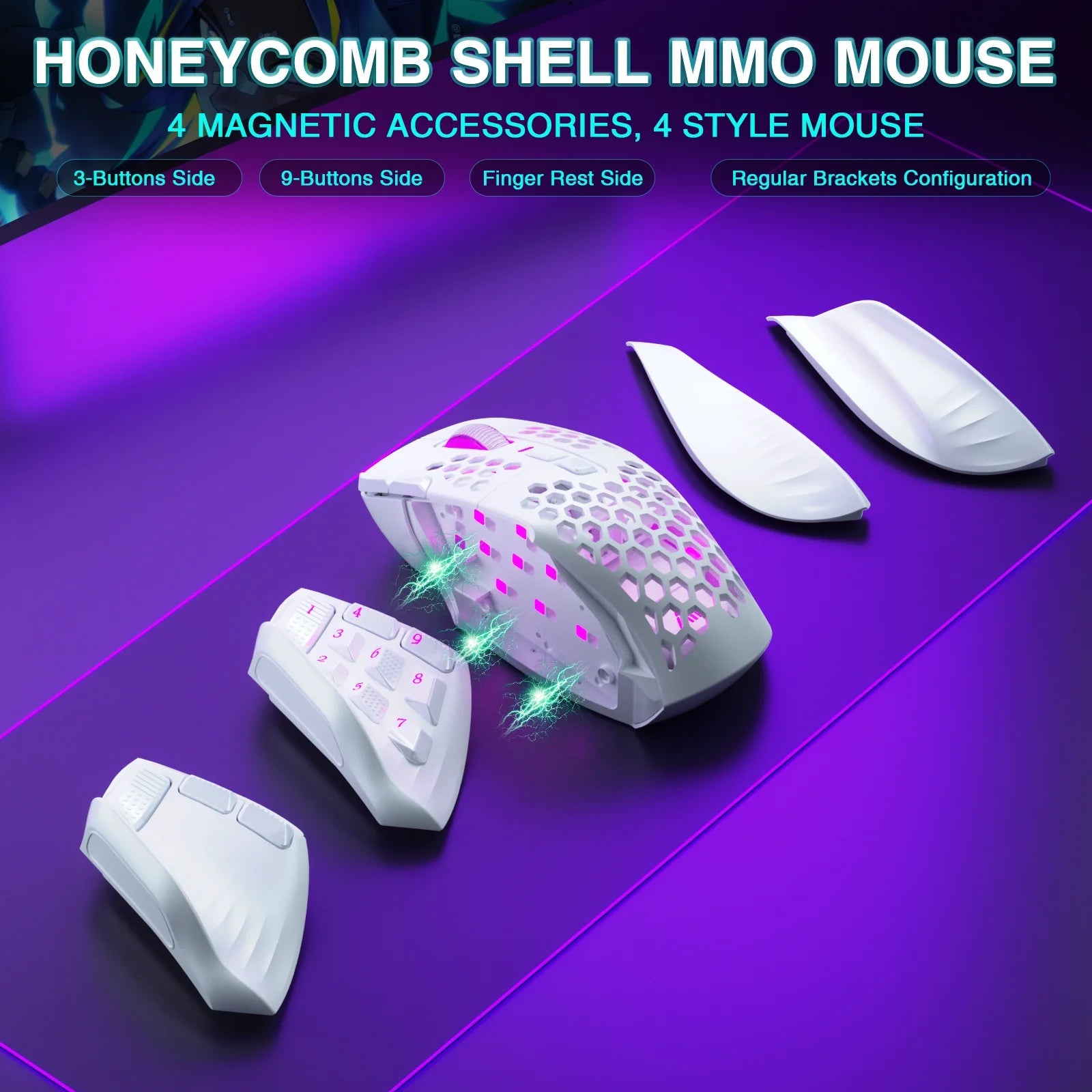 SOLAKAKA SM809 Pro Wireless MMO Gaming Mouse PAW3311 16 Side Buttons 24000 DPI RGB Honeycomb Programmable Macro Wireless mouse 
