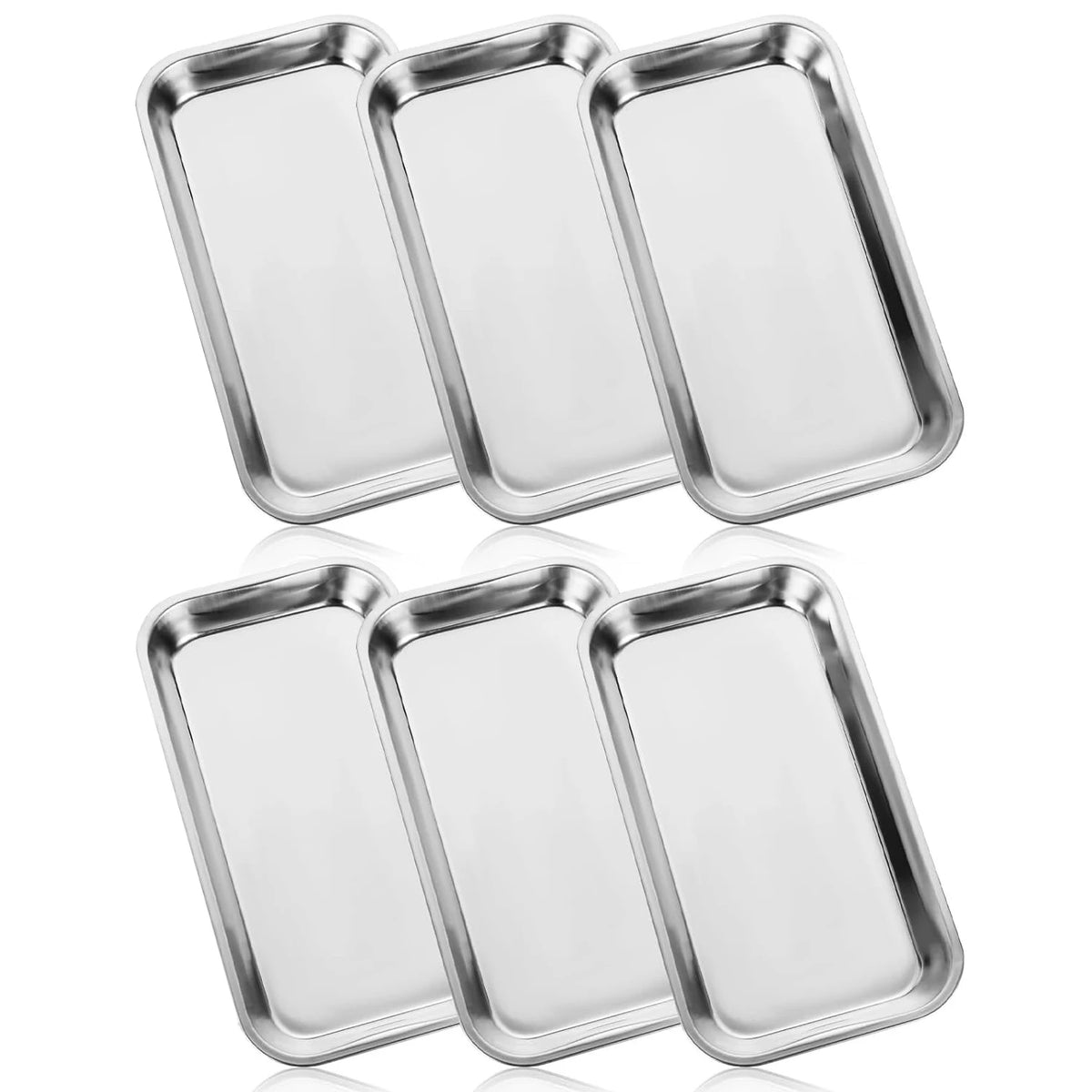 6 tabuleiros cirúrgicos, tabuleiro de arrumação em aço inoxidável para cosméticos, tabuleiro espesso para pastelaria, material para instrumentos dentários e de laboratório, ferramenta para tatuagem