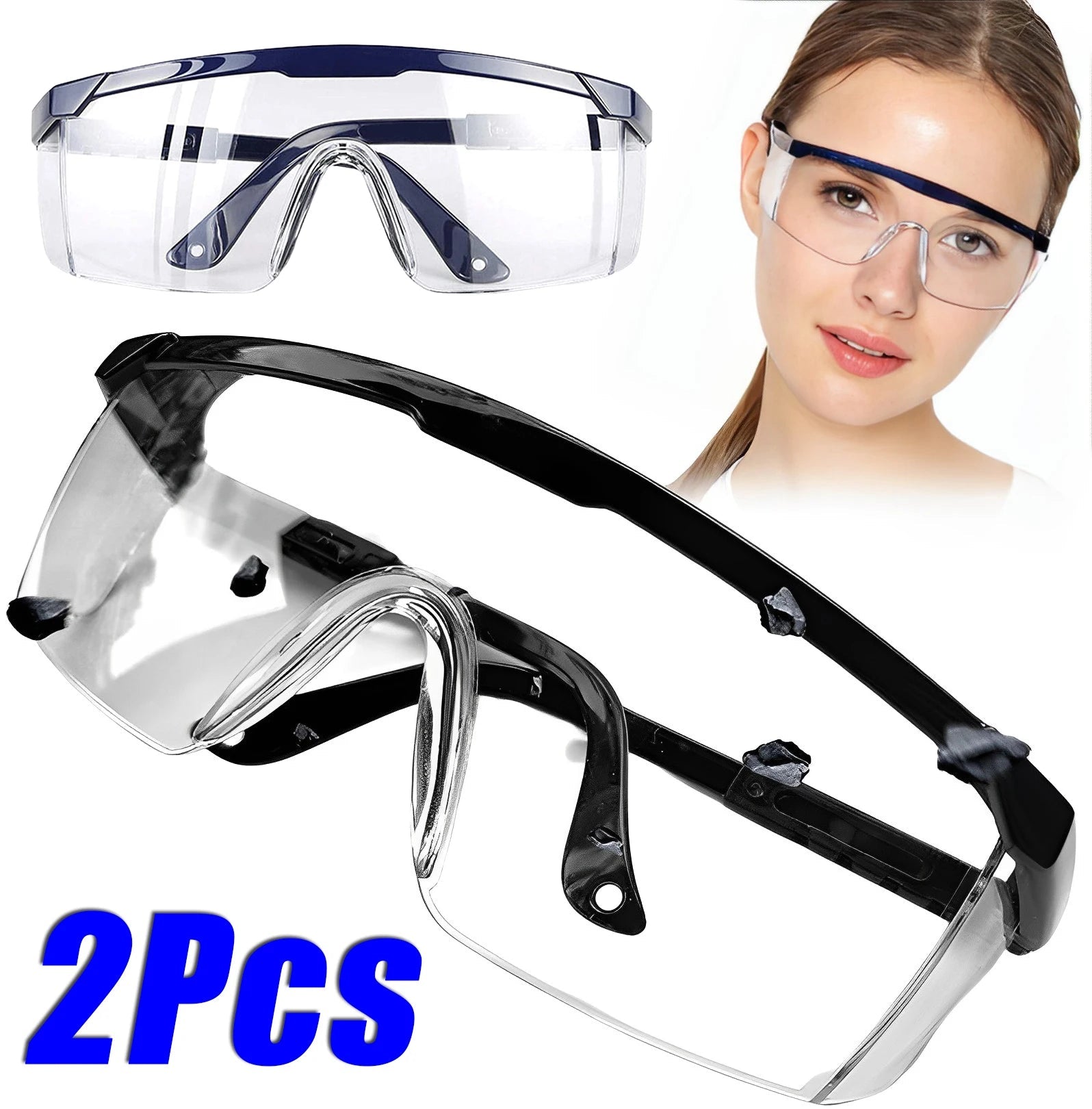 2Pcs Anti-Splash Work Safety Glasses Eye Protecting Lab Goggles Protective Industrial Wind Dust Proof Goggles Cycling Glasses 