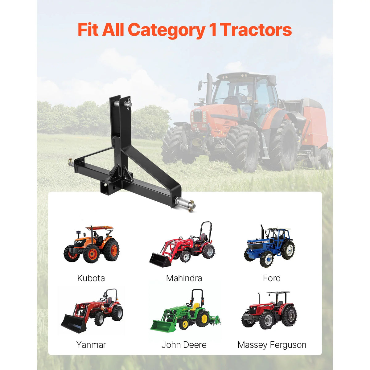 SucceBuy 3 Point Trailer Hitch w/2 in Receiver 3pt to1 Tractor 3000lbs  Compatible w/  Kubota Mahindra Ford Yanmar,John Deere