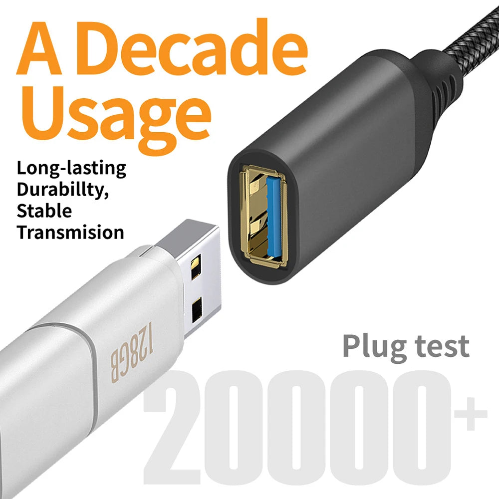 Câble de transmission de données USB 3.0 haute vitesse, mâle vers femelle, pour ordinateur, appareil photo, imprimante, extension TV et jeux vidéo, câble tressé en nylon
