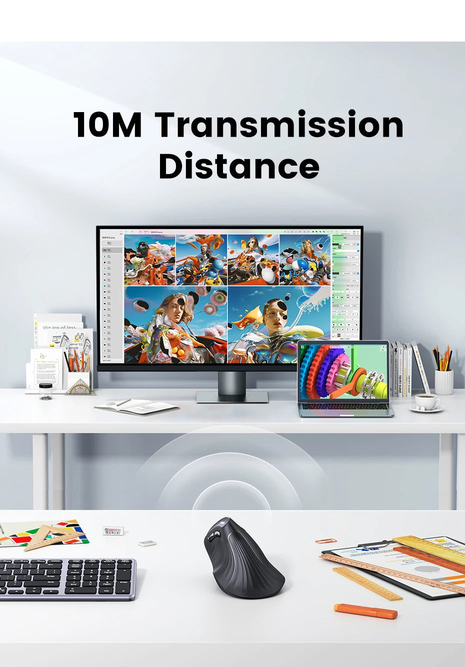 UGREEN Vertical Mouse Wireless Bluetooth5.0 2.4G Ergonomic 4000DPI 6 Mute Buttons for MacBook Tablet Laptops Computer PC Mice 