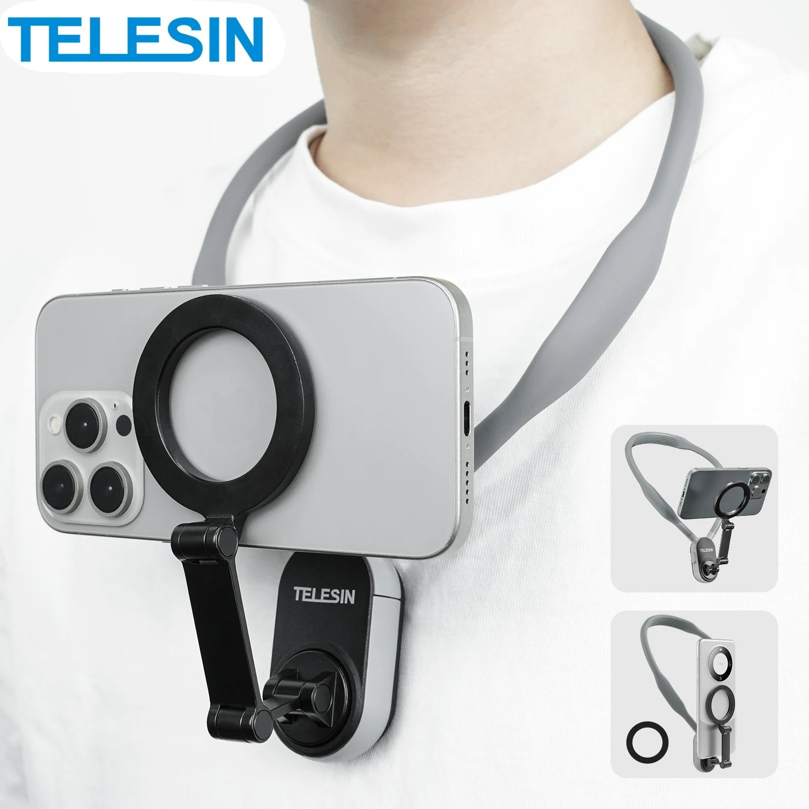 TELESIN Silicone Magnetic Neck Mount Quick Release Hold for Iphone 15 14 13 12 11 10 SAMSUNG HUAWEI XIAOMI Phone Accessories 