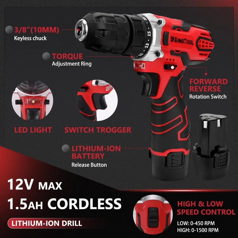 276-Piece Tool Kit with 12V Cordless Drill Driver and Case