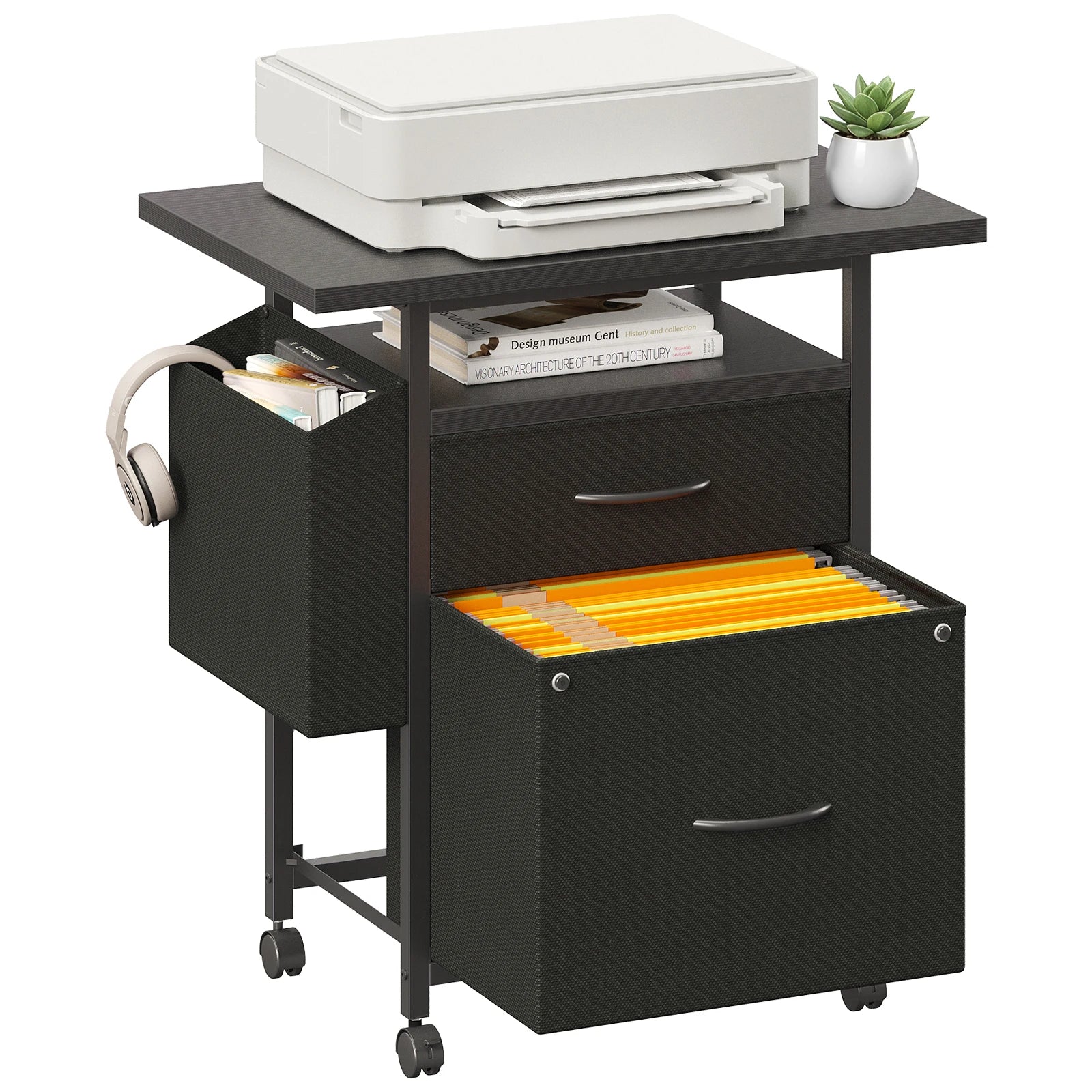 Rolling File Cabinet with Drawers, Printer Stand & Storage Shelf