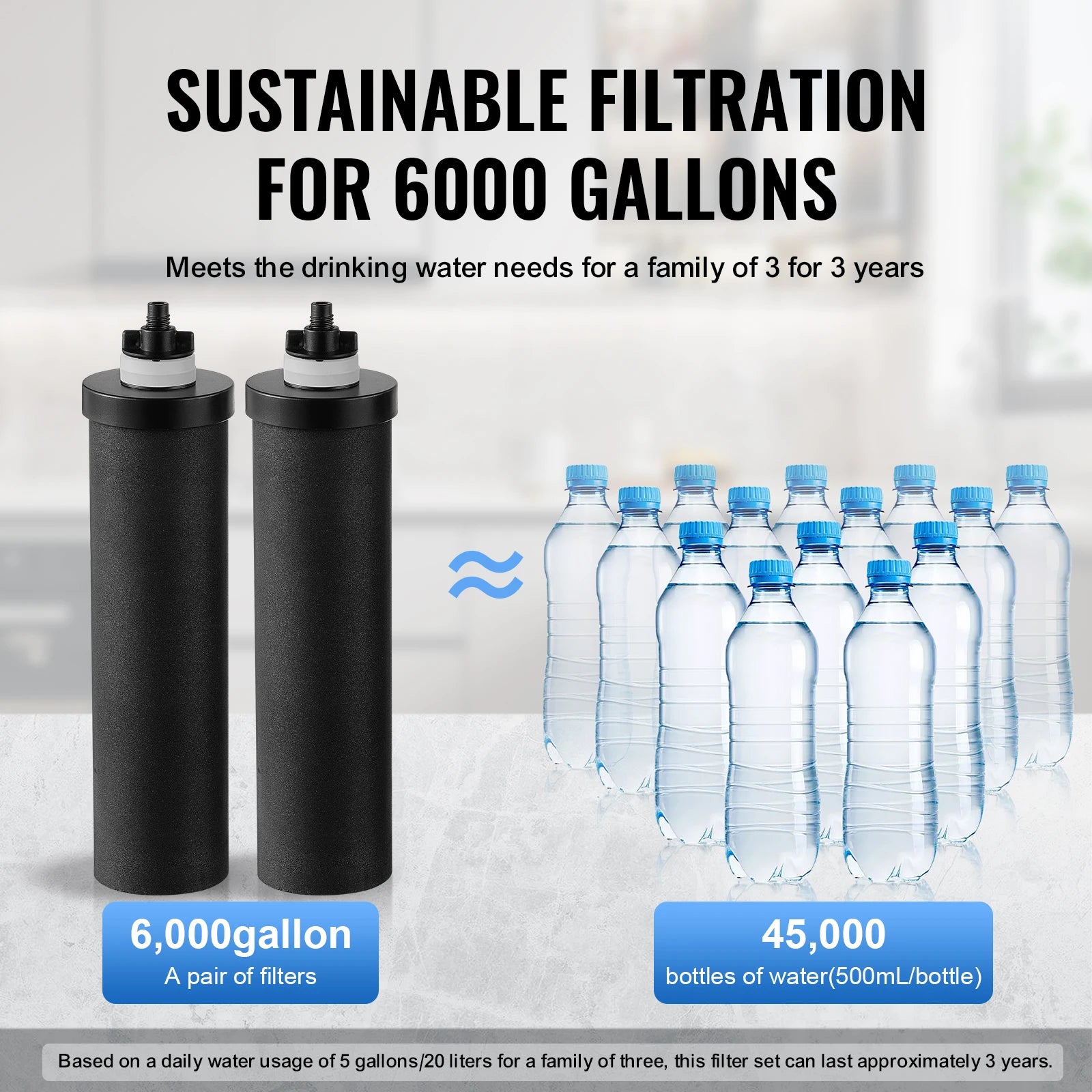 Gravity-Fed Stainless Steel Water Filter System with 2 Carbon Filters