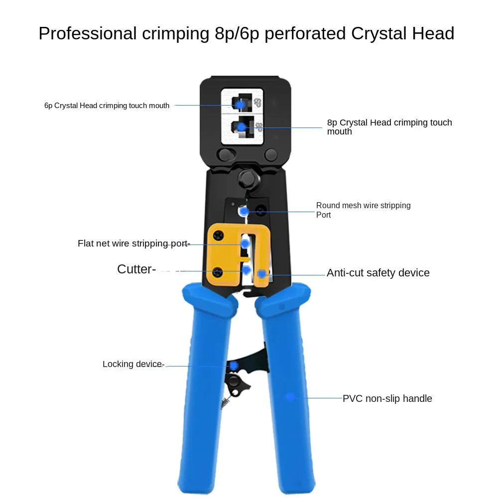 Ratcheting RJ45 and 6P Modular Cable Crimper