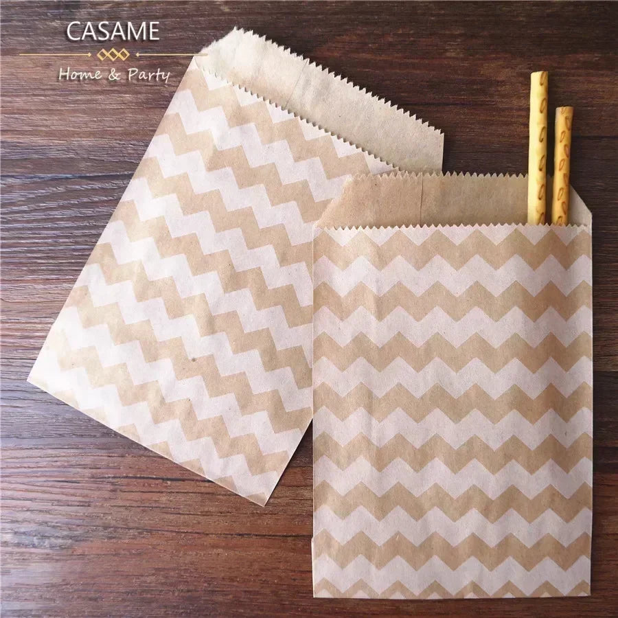 Wave Dot Kraft Paper Candy Bags – 50pcs Gift & Treat Packaging