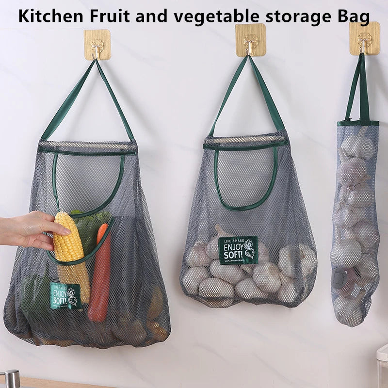Reusable Storage Bags Kitchen Hanging Mesh Bag Home Fruit And Vegetable Storage Net Bag For Ginger Garlic Potatoes Onions 
