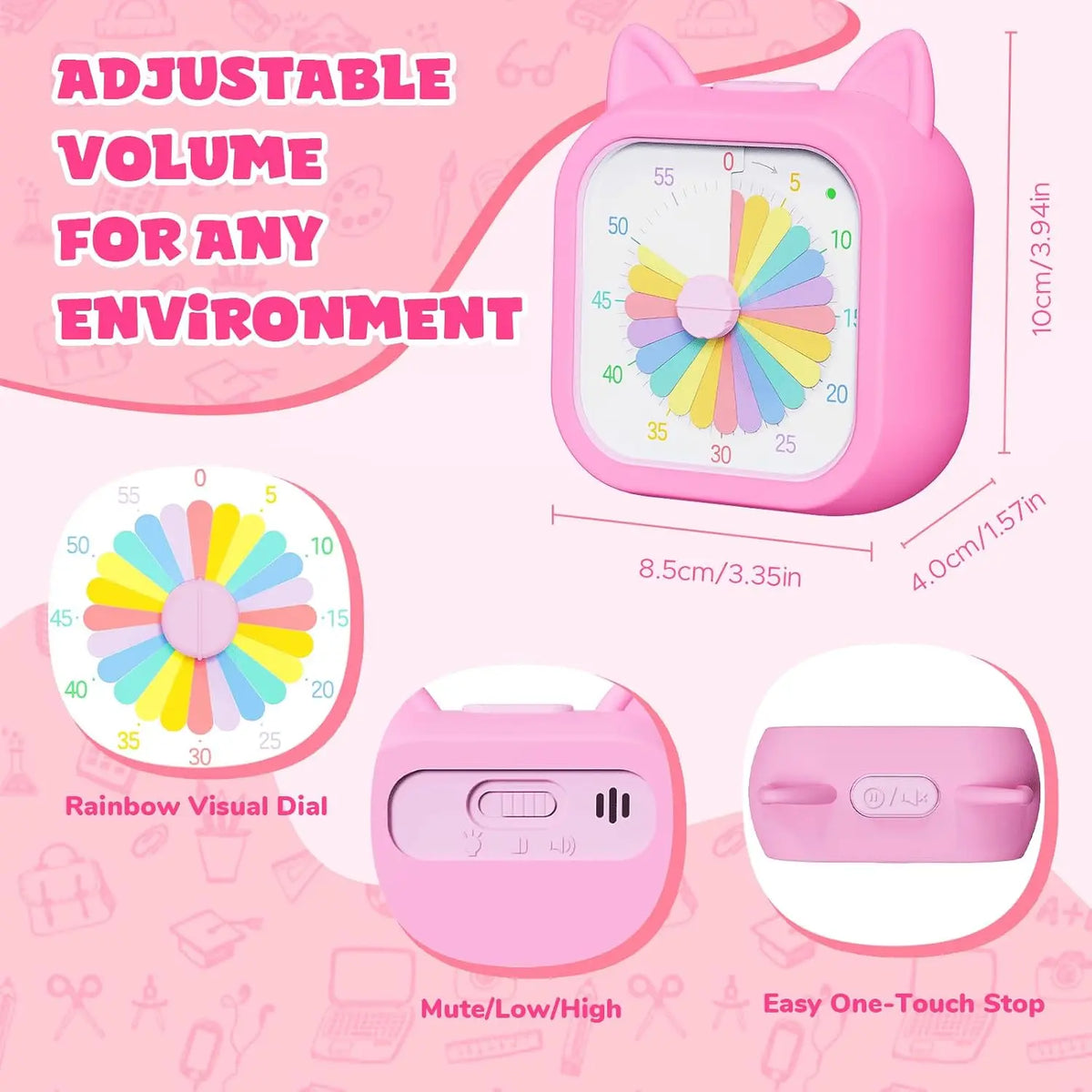 Visual Timer for Kids, 60-Minute Countdown Dial, Pink or Green