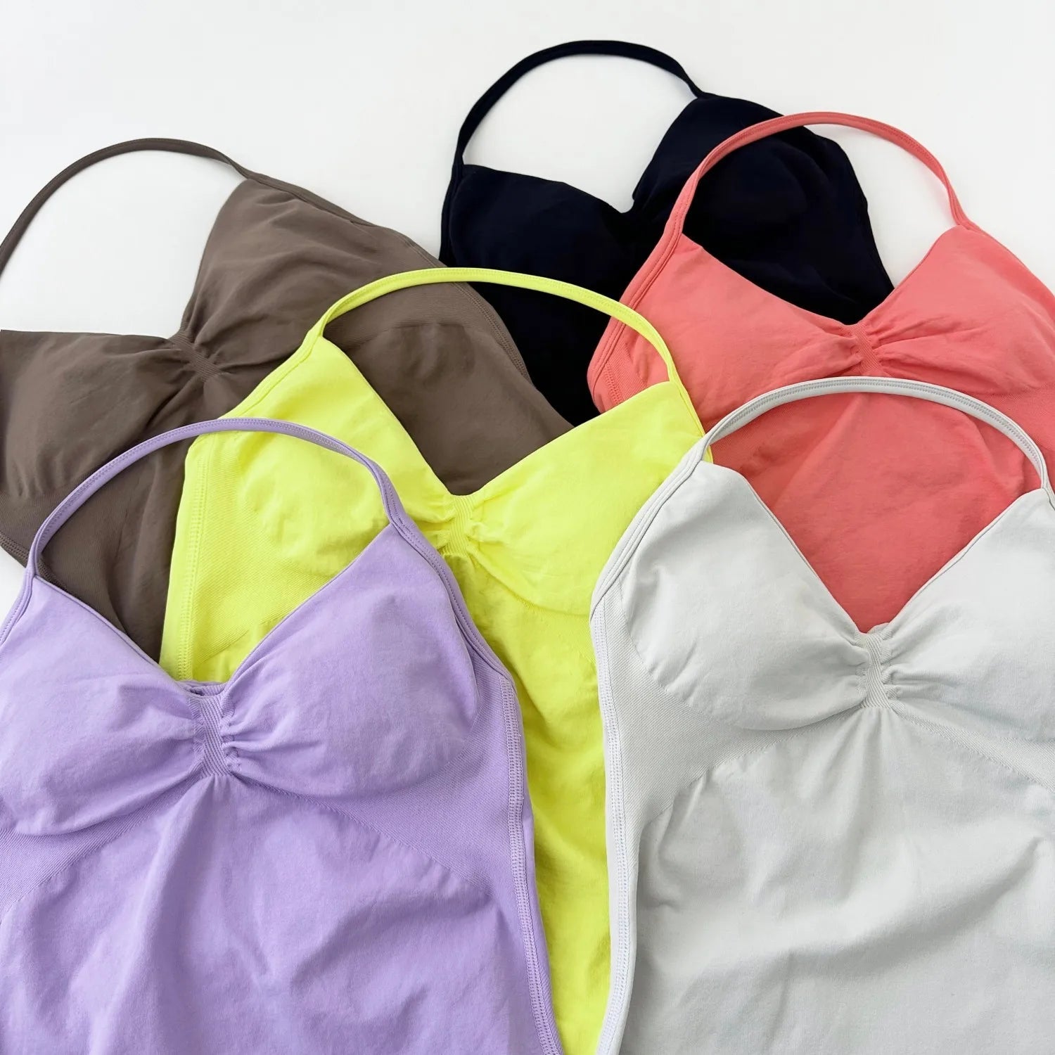 ARFTE Longline Strappy Gym Top Backless Gym Clothes Women Scrunch Built-in Bra With Removable Cups Yoga Tank Tops 