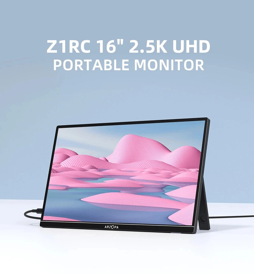 ARZOPA 16calowy 2K przenośny monitor 16:10 ekran IPS z mini HDMI typu C drugi wyświetlacz do MAC/laptopa/PC/Xbox/PS4/5/Switch,Z1RC