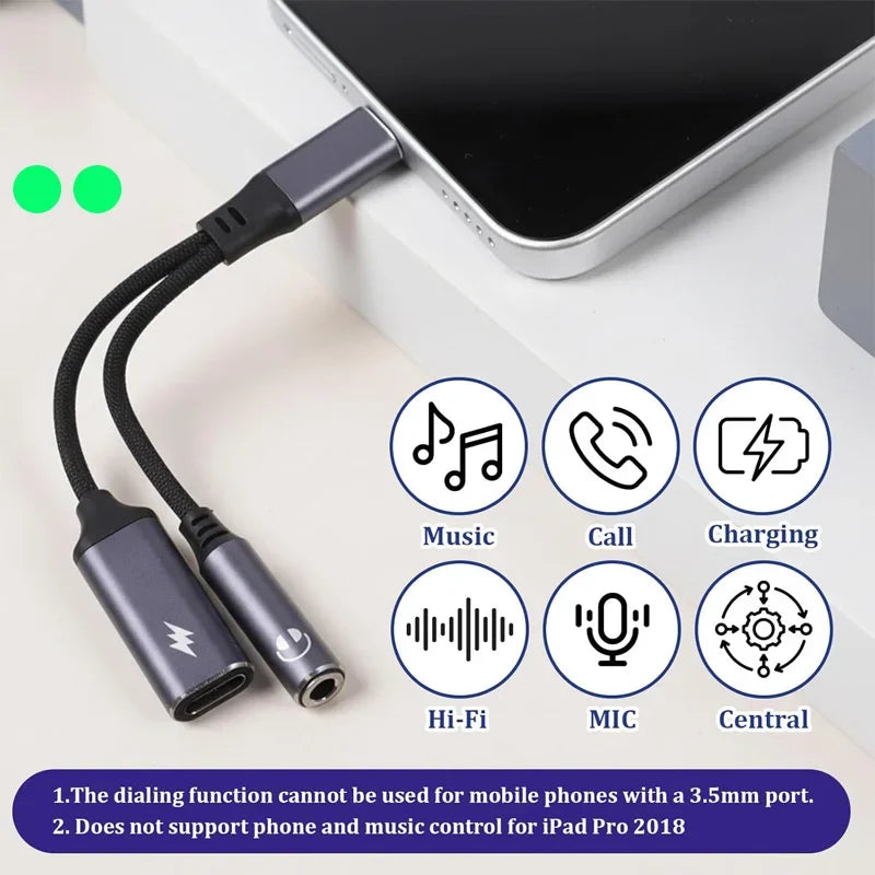 USB-C Audio and Charging Adapter with 3.5 mm Jack