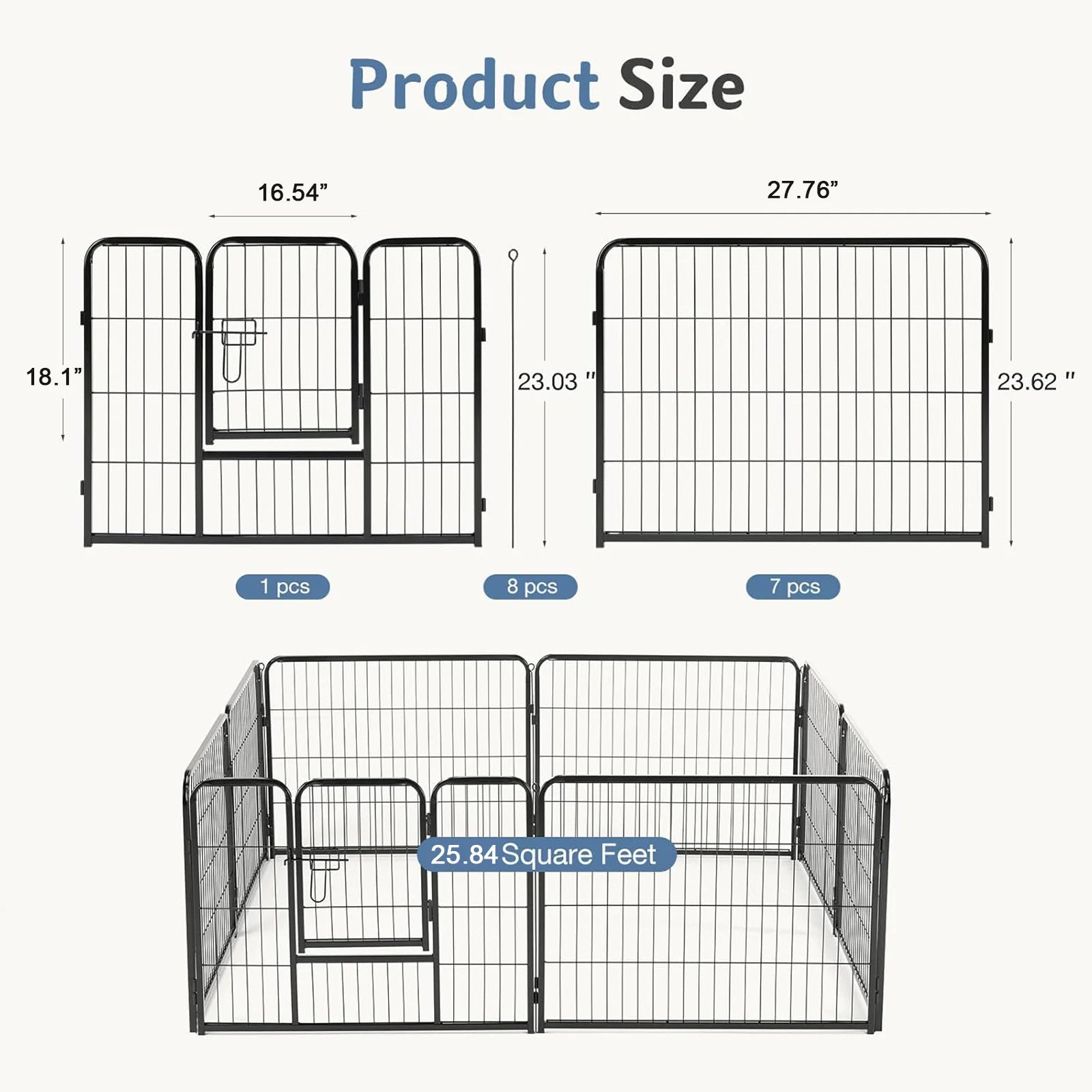 8-Panel Metal Dog Playpen Foldable Pet Fence with Door