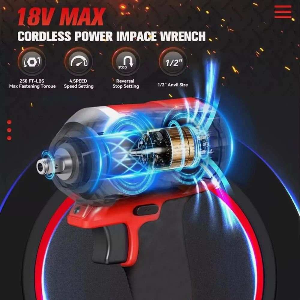 500N.m Brushless Cordless Impact Wrench 1/2" 18V Power Tool