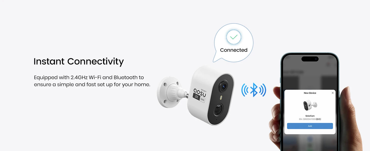 AOSU Solar Outdoor Security Camera, 3MP Color Night Vision