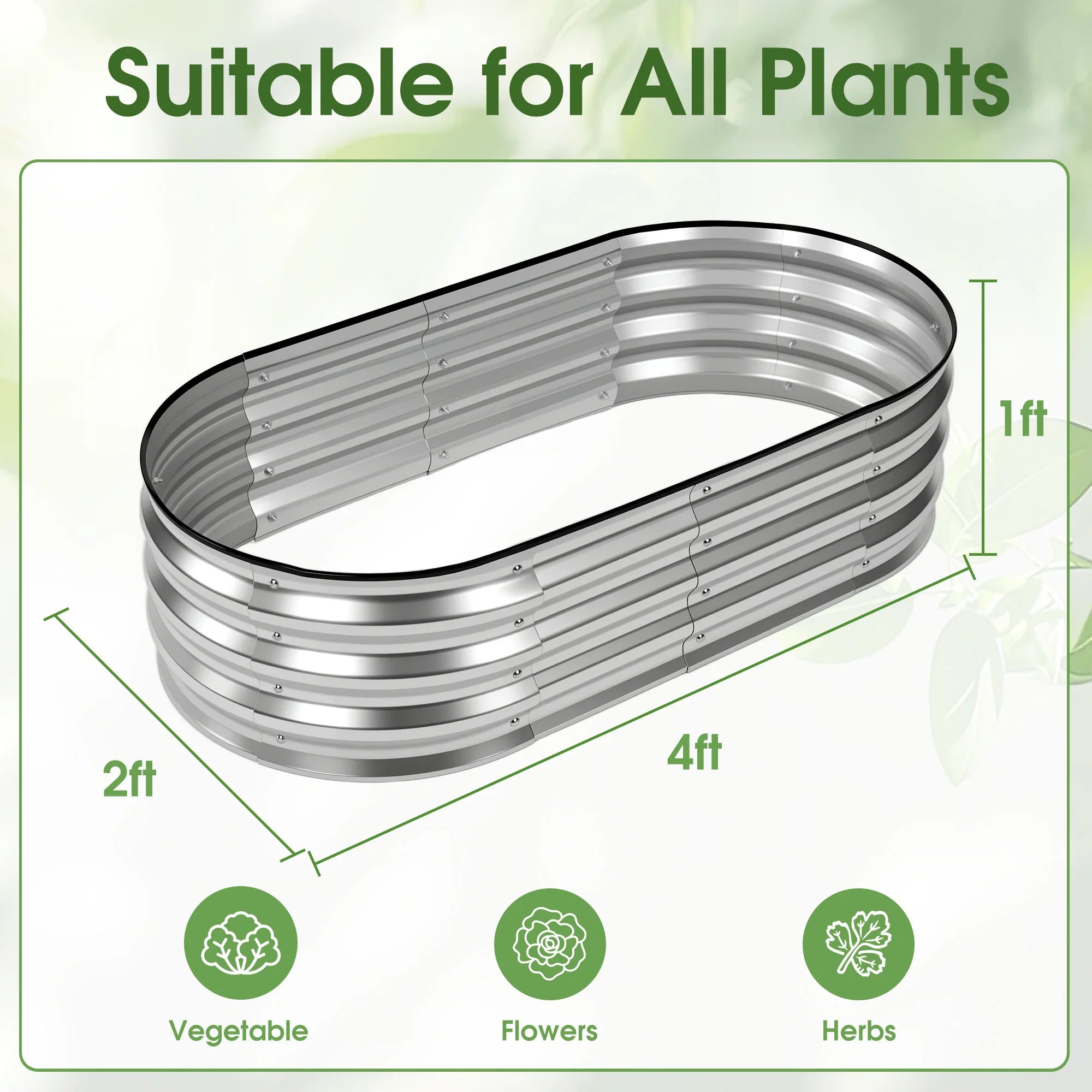 Αυξημένο Μεταλλικό Κρεβάτι Κήπου 8x4x1 πόδια με Ανοιχτό Πάτο για Φυτά