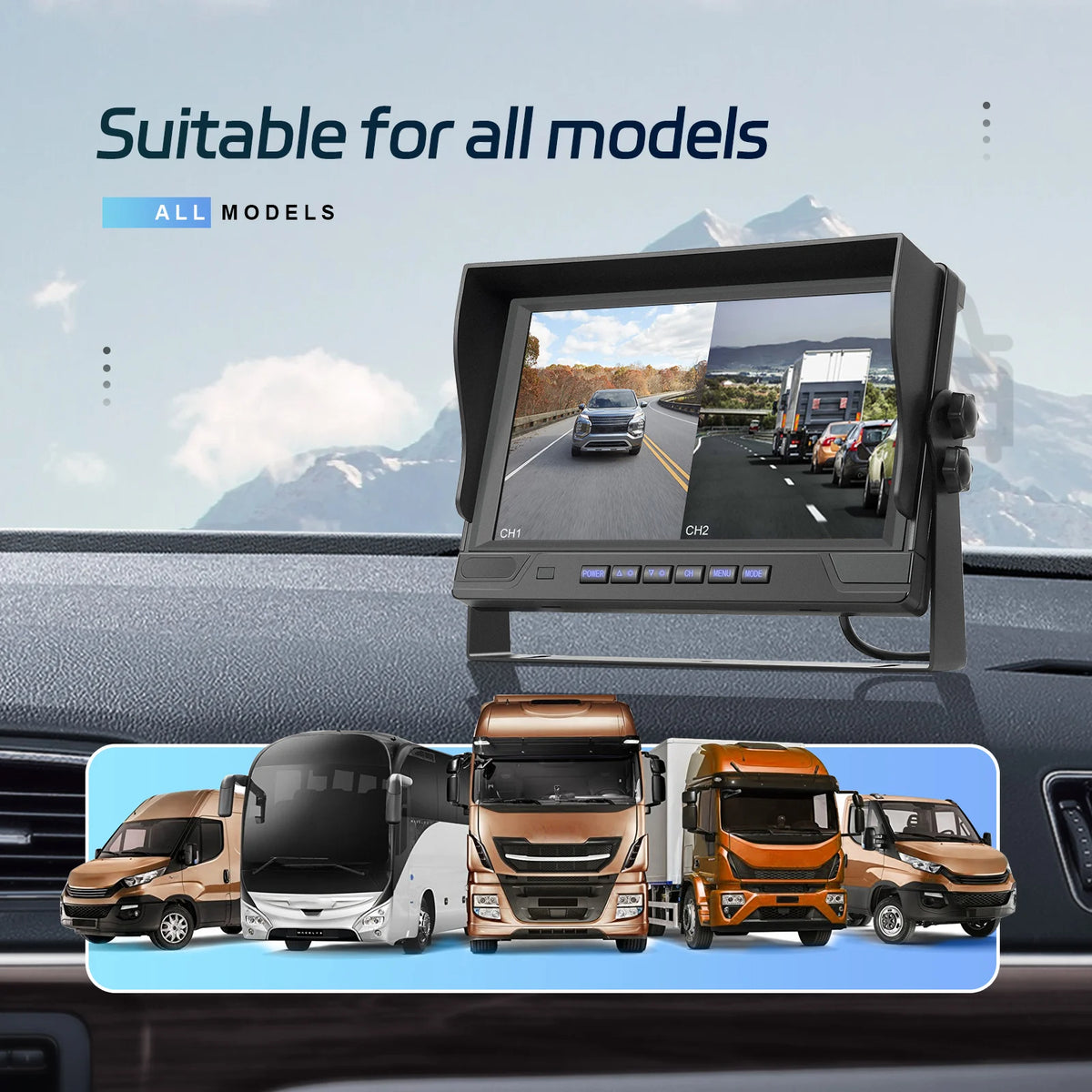 Podofo moniteur automobile IPS 9 pouces avec 2 caméras de recul sans fil IP68 étanche vision nocturne infrarouge caméra de recul pour camping-car