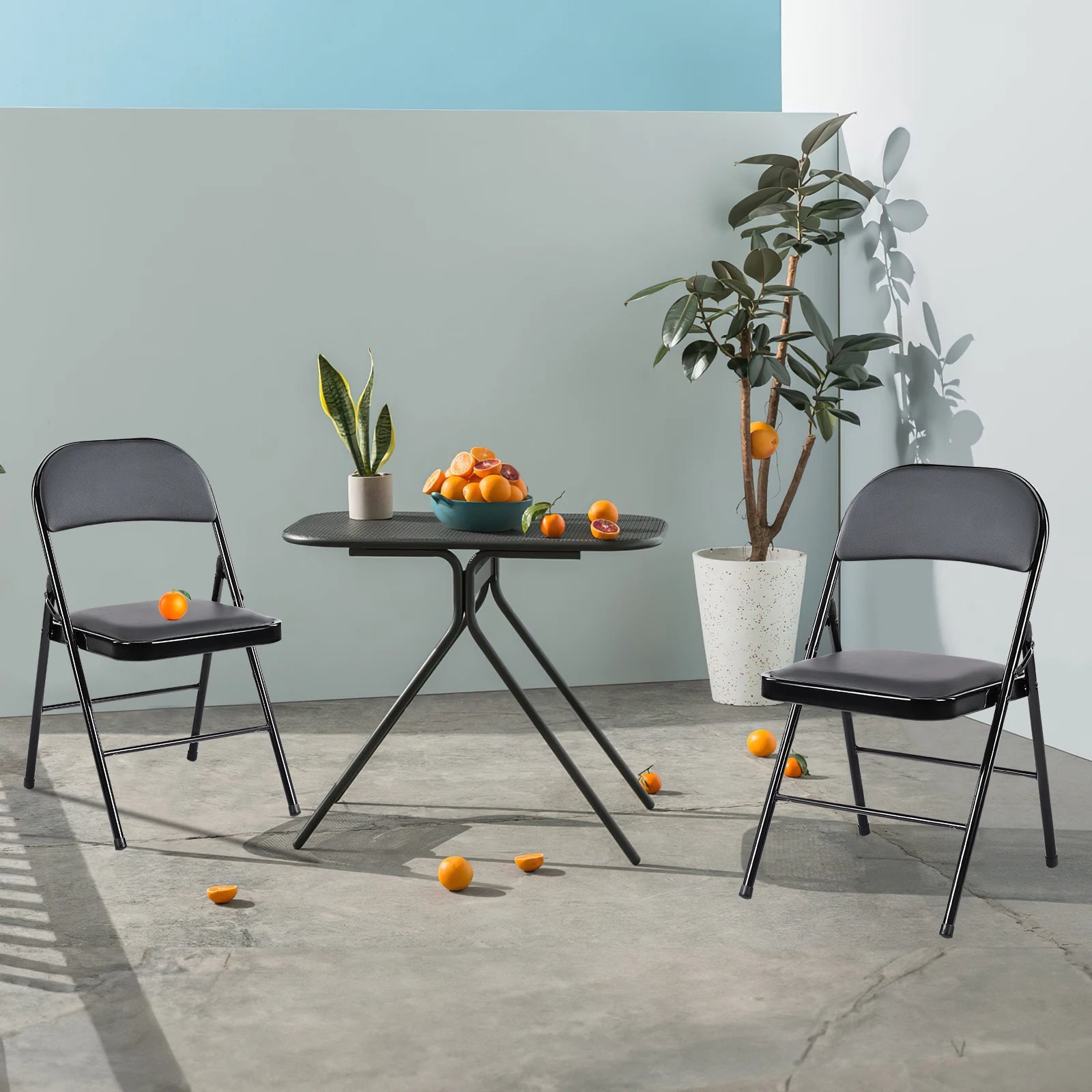 Folding Padded Leather Chairs Set of 4 with Metal Frame