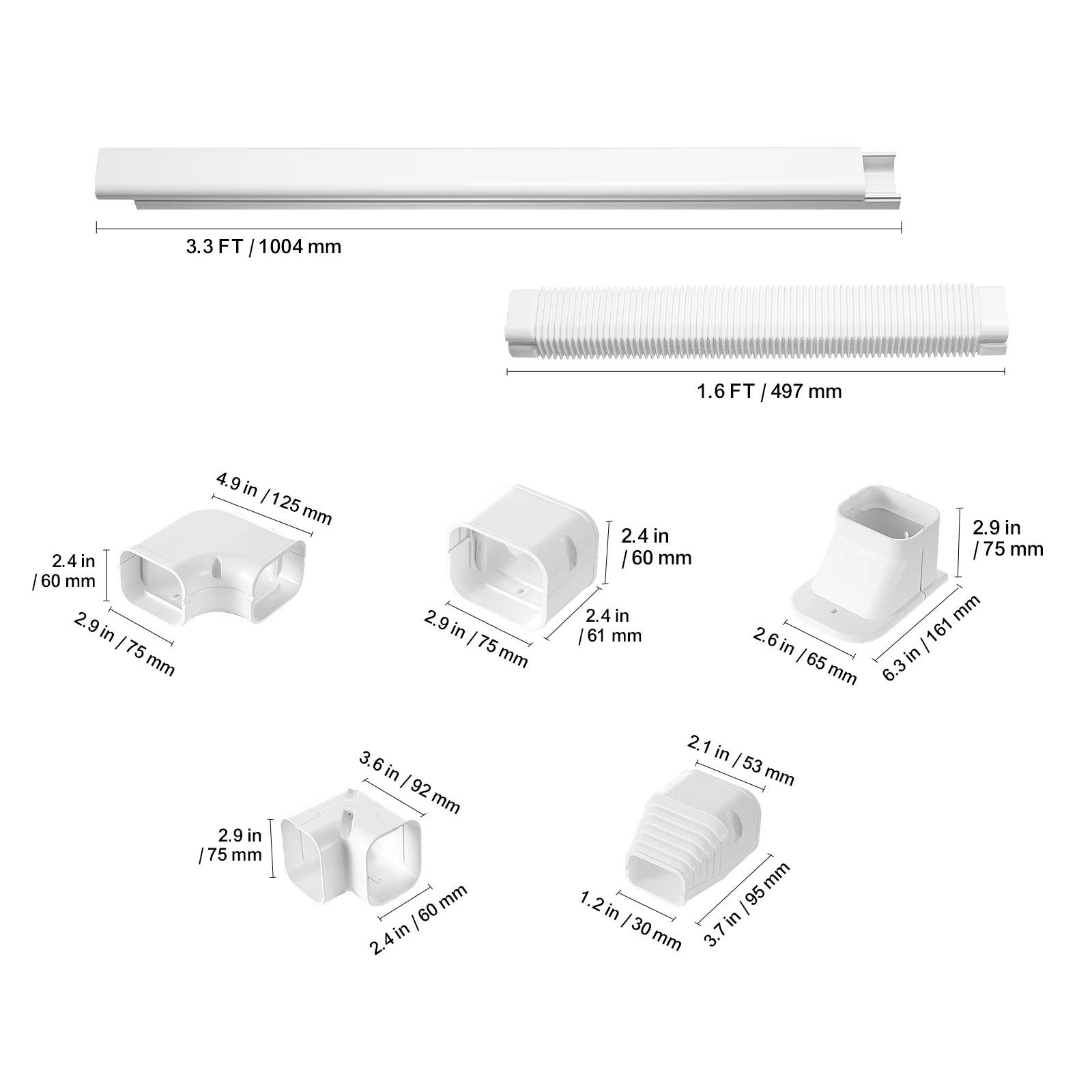 SucceBuy Mini Split Line Set Cover PVC Decorative Pipe Line Cover For Air Conditioner Easy to Install Paintable for Heat Pump