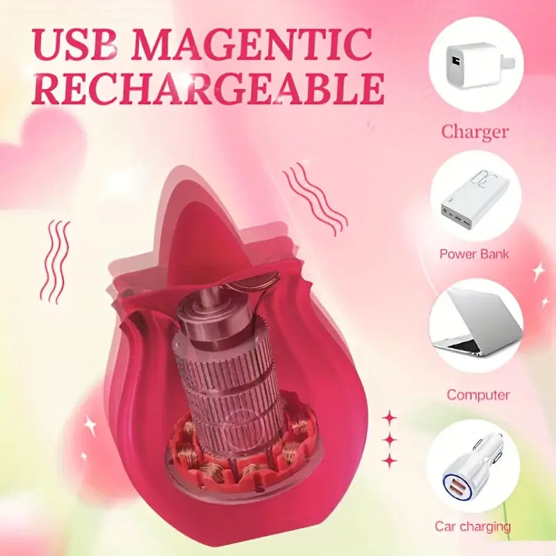 Rose Clitoral Suction & Licking Vibrator with 10 Modes