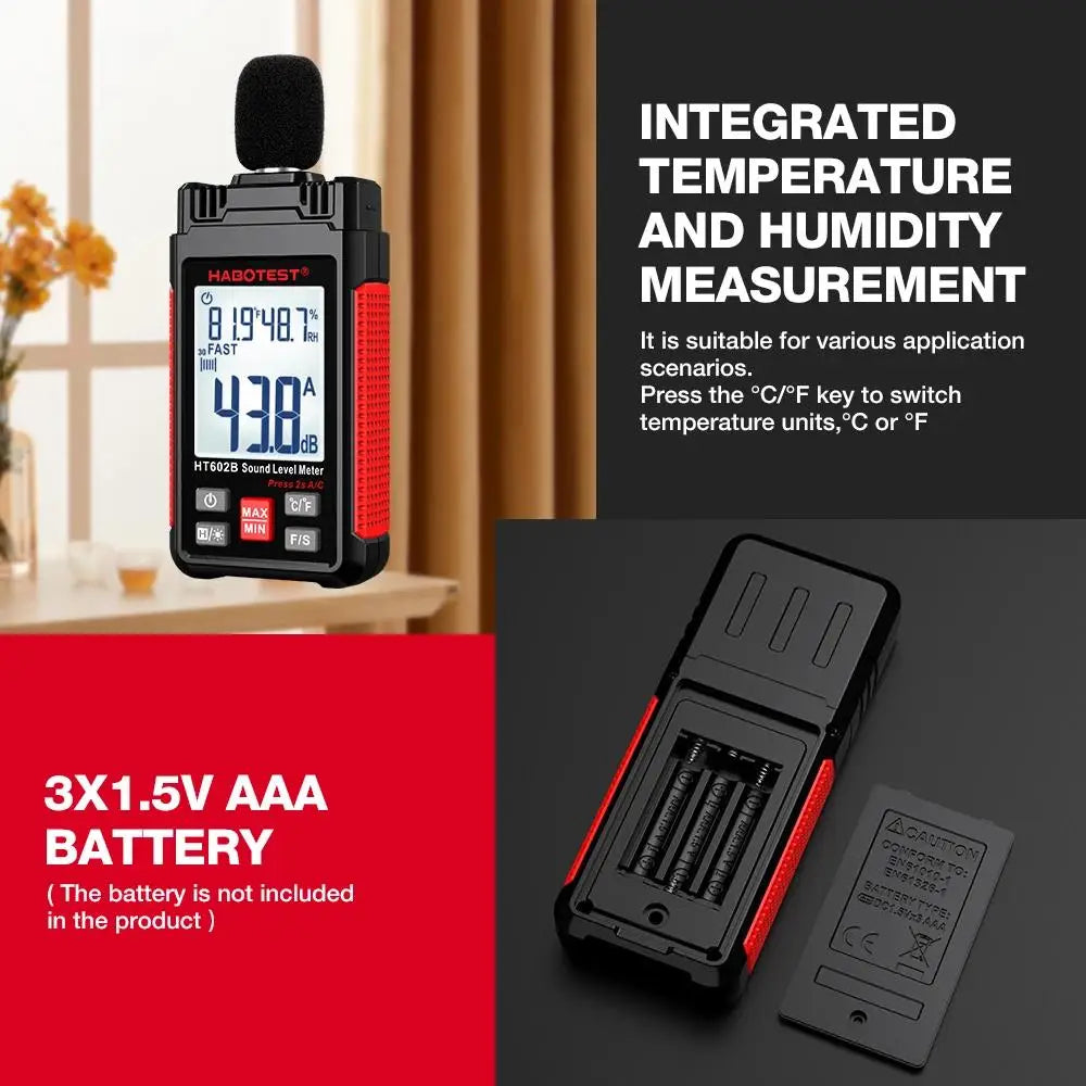 HABOTEST HT602A Sound Level Meter Digital Handheld DB Meter HT602B Noise Audio Level Meter 30-130dB Decibels Mini Sound Meter