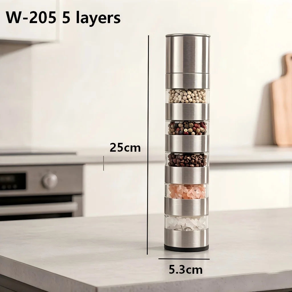 Stainless Steel Salt and Pepper Mill, Adjustable Manual Grinder