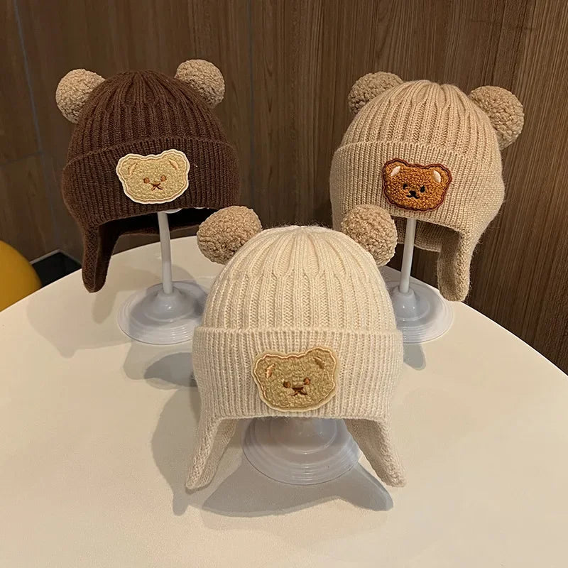 Baby wool hat cute bear ear protection hat children winter thickened warm knitted Korean version of the baby hat 