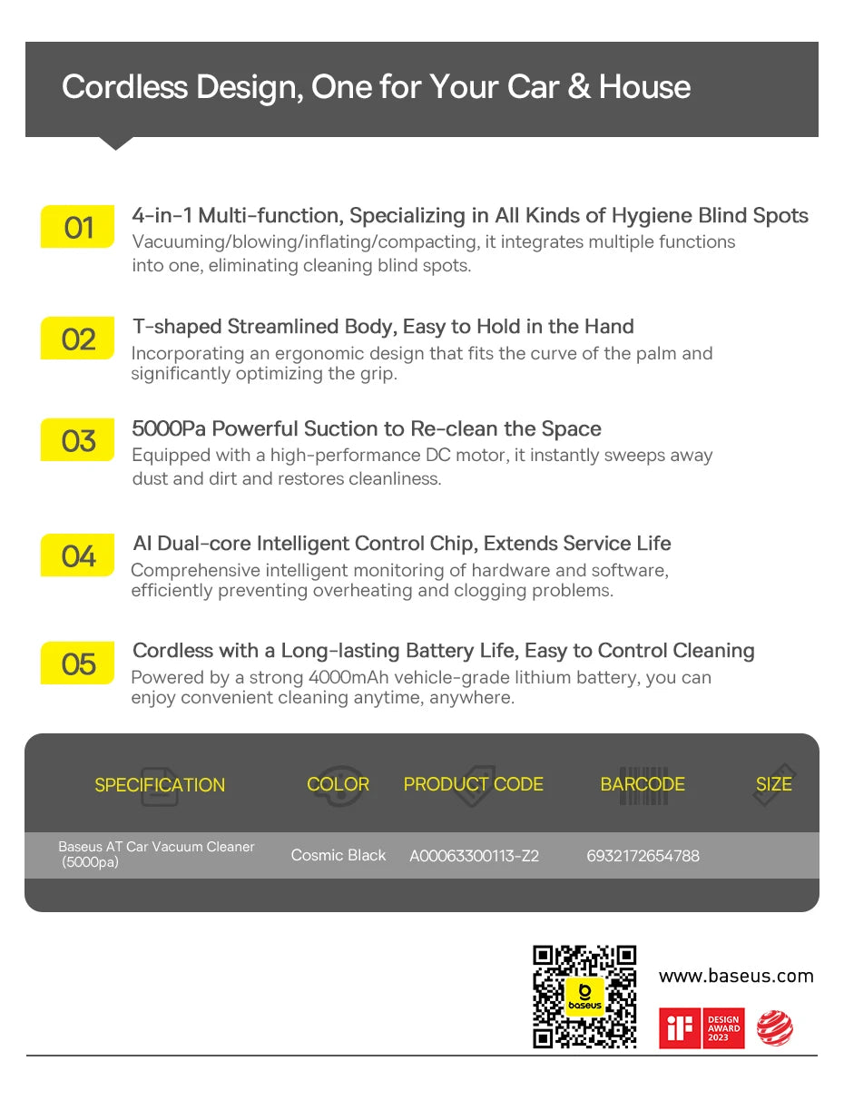 Baseus Car Vacuum Cleaner Wireless Air Dust Blower Gun for Car Powerful Portable Car Cleaning Appliance Cordless Vehicle Cleaner 