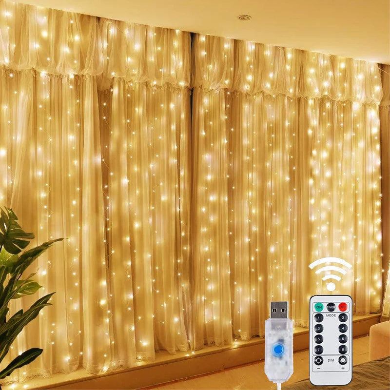 USB-svetlobna zavesa z LED-lučkami in daljincem, 8 načinov