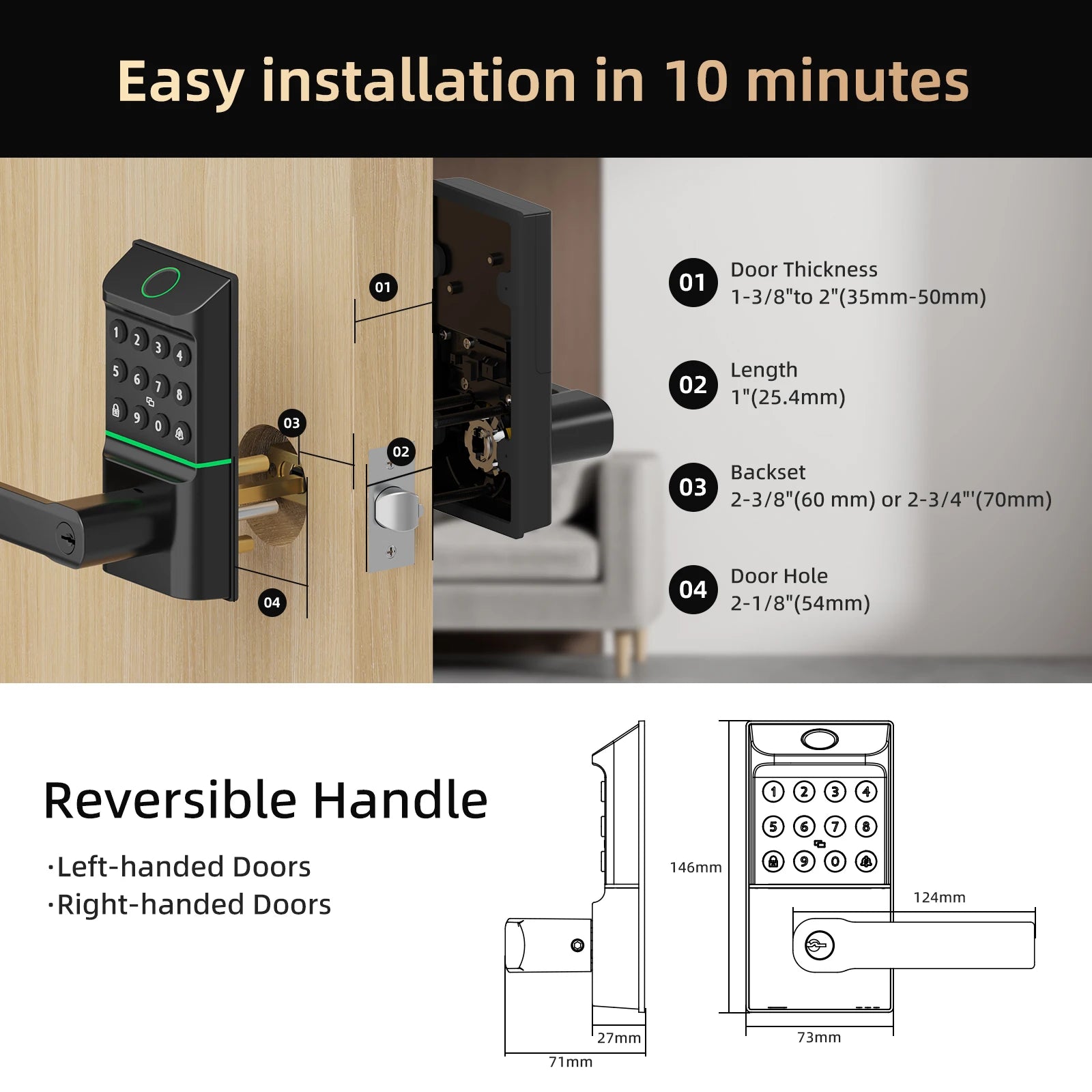 Smart Lock Fingerprint Door Lock with App Control and Keypad