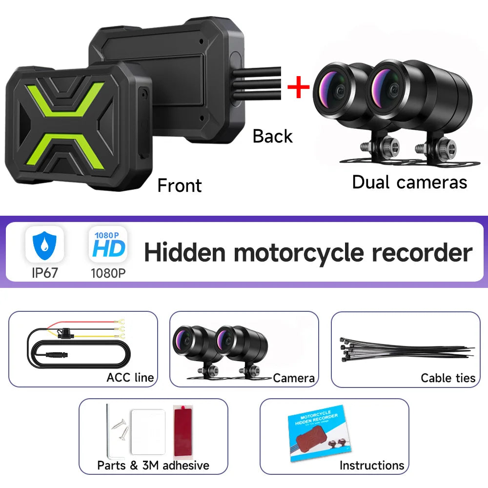 Dual 1080P Motorcycle Dash Cam Waterproof WiFi Front Rear Recorder
