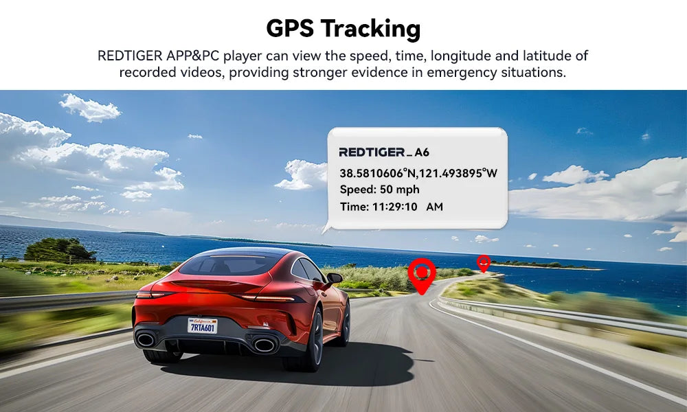 REDTIGER A6 4K 3-Channel Dash Cam with GPS and WiFi