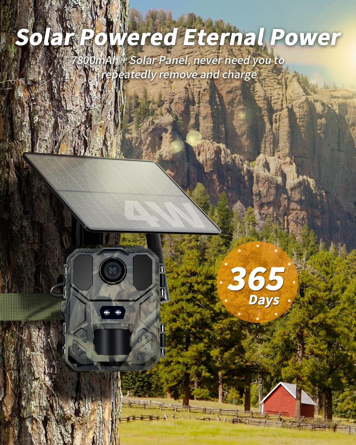 4G Solar Trail Camera with 30MP 2K Live Feed and Night Vision