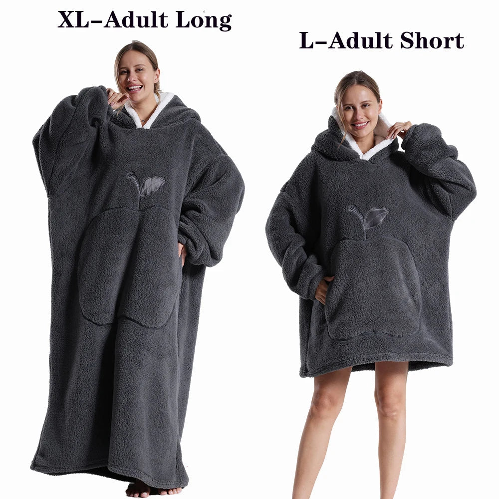 Women Plush Fleece Blanket Men Warm Thick Hoodies Adult Giant TV Blanlets with Sleeves Super Long Cold-proof Homewear Pajamas 