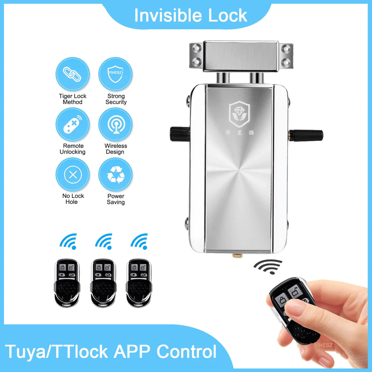 Tuya/TTlock Remote Control Door Lock Bluetooth Wireless Smart Lock Deadbolt Lock Electronic Keyless Invisible Lock