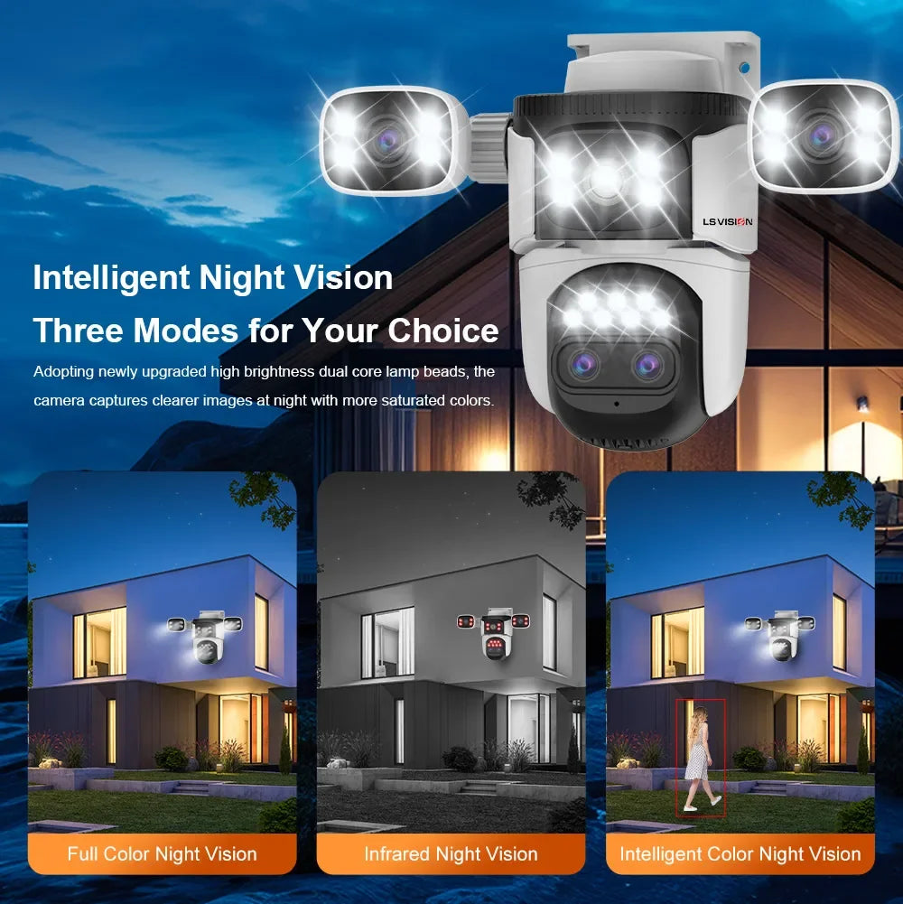 LS VISION 20MP Three Screens WiFi Security Camera Outdoor 10X Optical Zoom Four Lens Human Auto Tracking Waterproof CCTV Cameras 