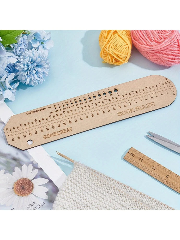 Wooden Sock Knitting Measurement Ruler