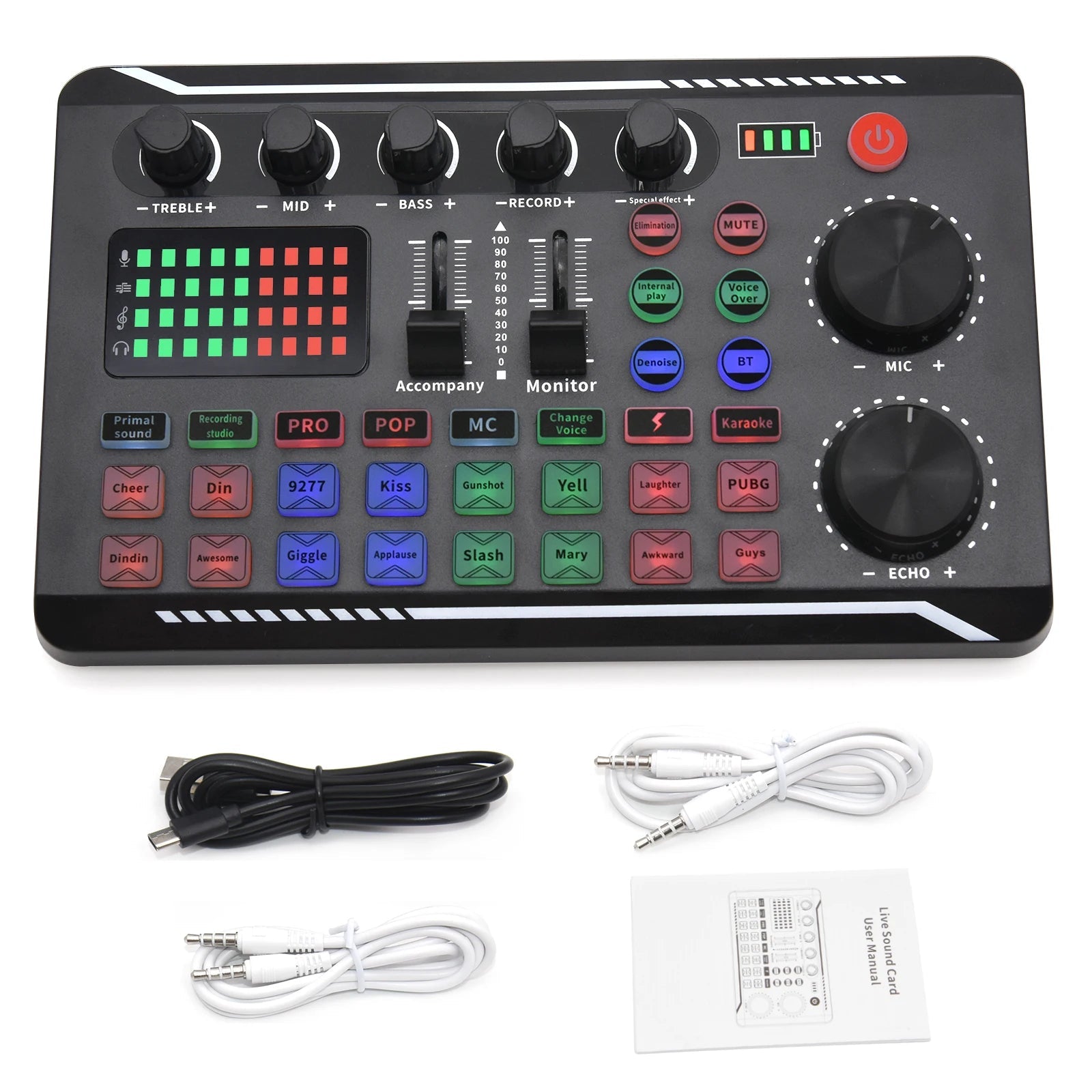 Live Sound Card And Audio Interface With DJ Mixer Effects Voice Changer Bluetooth-compatible Mixer For Live Streaming Singing 