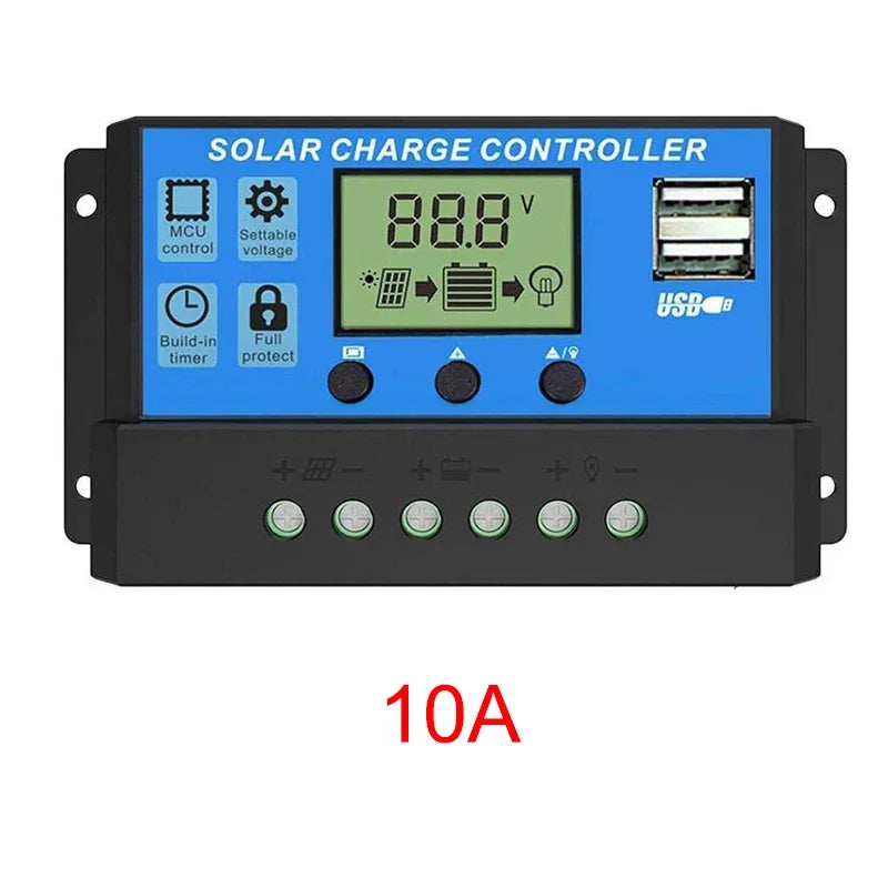 Solar Charge Controller 10A to 100A LCD Display Dual USB Auto Regulator for Solar Panel Battery System Charging