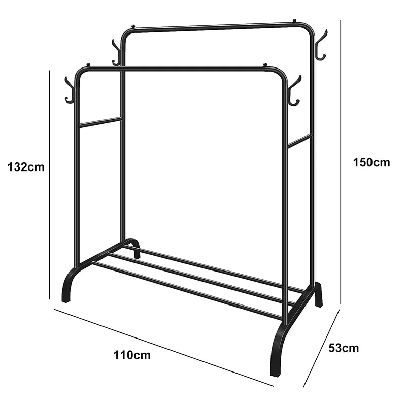 Double Rail Standing Clothes Rack with Storage Shelves