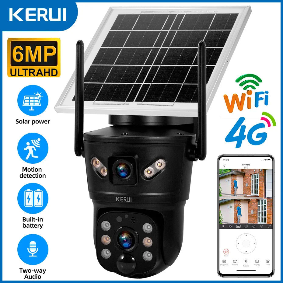 6MP Solar Powered 4G WiFi Dual Lens Outdoor Security Camera