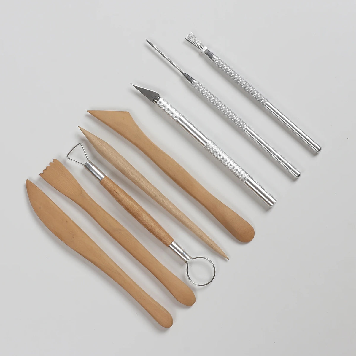 Wood and Metal Pottery Detailing Tools, 8-Piece Set