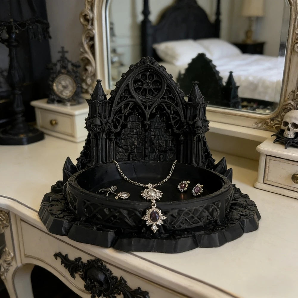 3D Printed Gothic Castle Jewellery Tray in Black or Grey