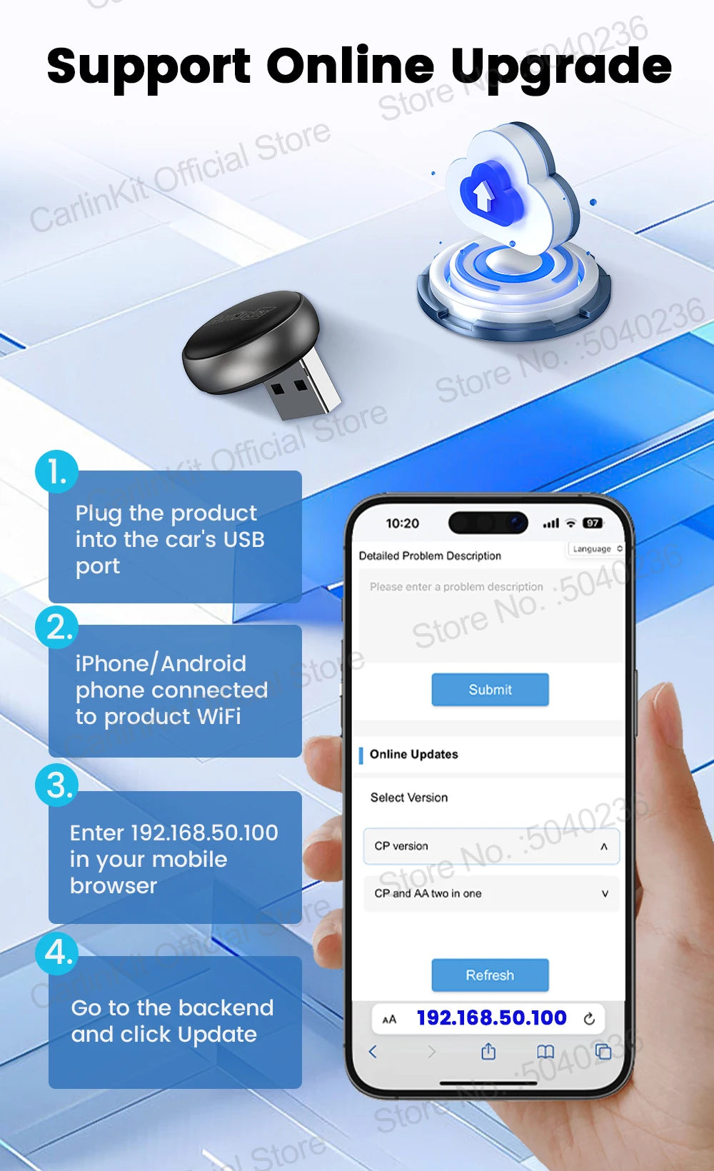 Wireless CarPlay and Android Auto USB Adapter